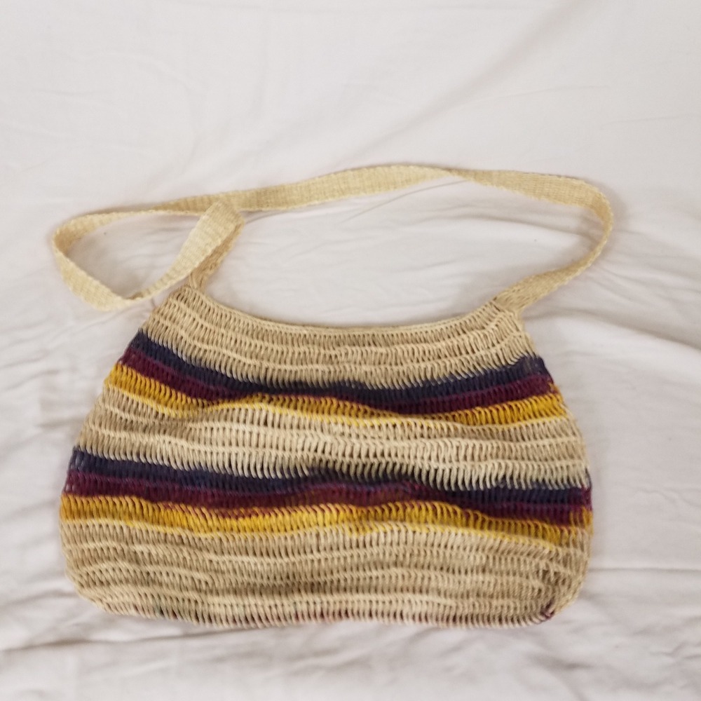 Woven Straw Shoulder Bag‎ Womens os Multi nwot Boho Striped handmade Peruvian